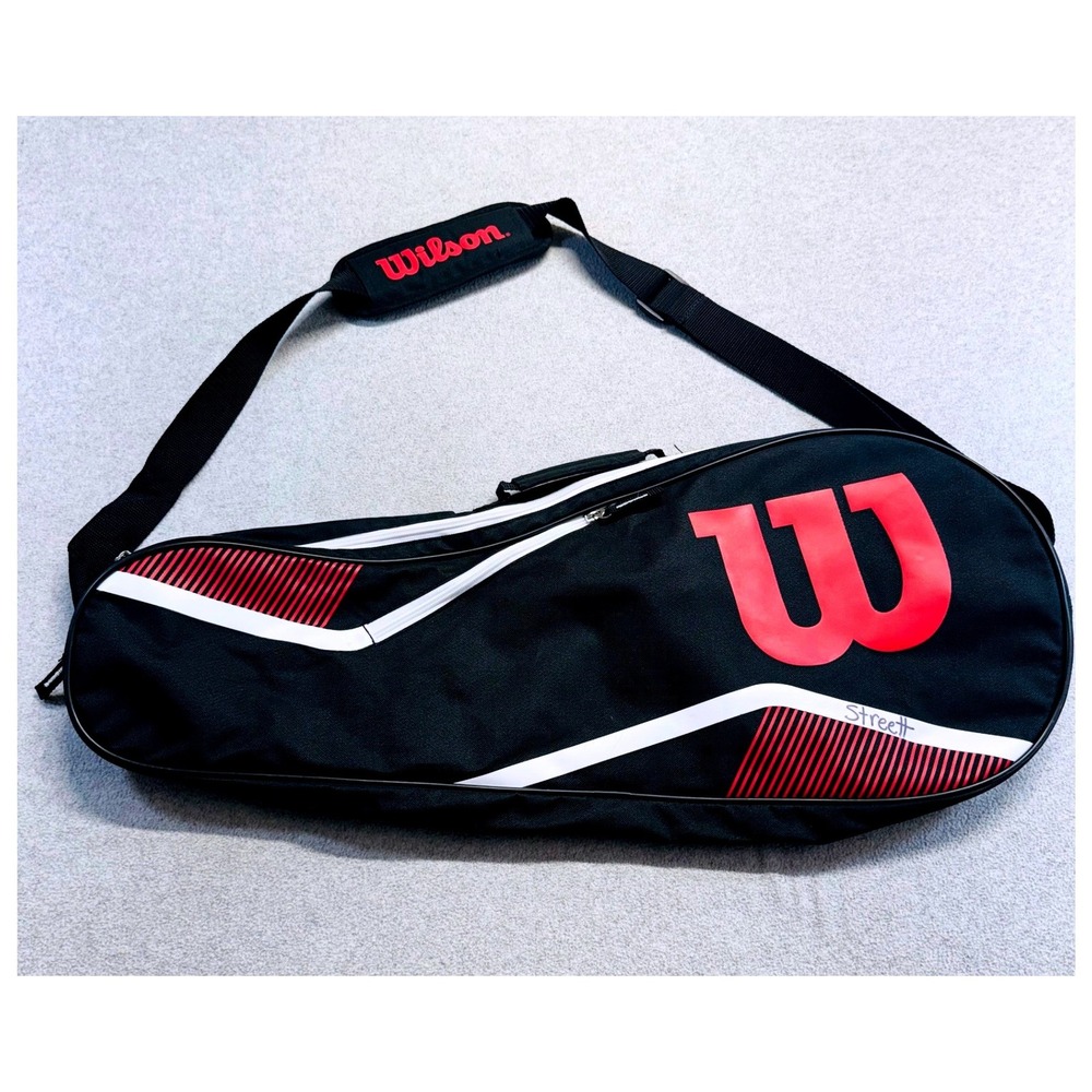 Wilson Street Tennis Racquet Bag Black Red White Shoulder Strap Racket Case